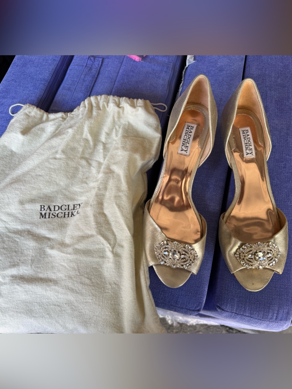 Badgley Mischka Gold Crystal-Embellished Peep-Toe Heels